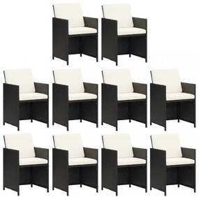 11 részes fekete polyrattan kerti étkezőgarnitúra párnákkal