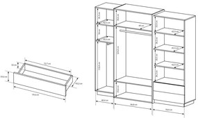 Ruhásszekrény Three 230 (arany craft tölgy + fehér). 1071395
