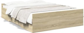 vidaXL sonoma tölgy színű szerelt fa ágykeret fiókokkal 120 x 200 cm