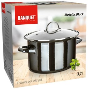 Banquet Emaille-beschichtete Pfanne METALLICSchwarz 24 cm, 3,7 l, mit Deckel, 24 cm