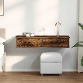 füstölt tölgy szerelt fa falipolc fiókokkal 100 x 37,5 x 19 cm