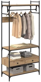 Ruhásszekrény fiókkal kézműves tölgy 89 x 39 x 184.5 cm Faanyag