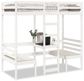 fehér fenyő galériaágy-keret asztallal és székekkel 90 x 190 cm