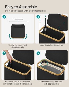 65l szennyeskosár fedéllel, keskeny kialakítás, 42 × 22,5 × 70,5 cm, fekete