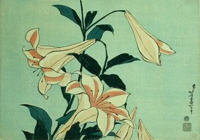 Reprodukció Trumpet Lilies, Hokusai, Katsushika