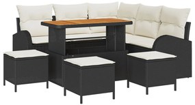 8 részes kertibútor szett párnákkal Fekete Poli Rattan Akácia, 2 személyes kertibútor párnákkal Fekete Poli Rattan, 3 darabos kert étkező szett párnákkal Fekete Poli Rattan Akácia