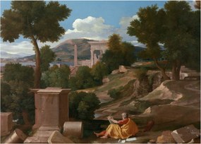 Kép - Nicolas Poussin, Landscape with Saint John on Patmos, reprodukciók (70x50 cm)