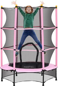 HOMCOM Gyerek Trambulin Ø140 cm, Trambulin Biztonsági Hálóval, Szélvédővel, Kerti Trambulin 3-10 Éves Gyermekeknek, Maximum 50 kg, Rózsaszín | Aosom