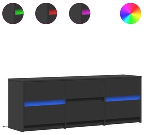 fekete szerelt fa TV-szekrény LED-ekkel 140 x 34 x 50 cm