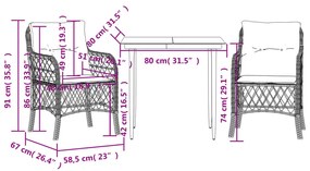 3 részes szürke polyrattan bisztrógarnitúra párnákkal