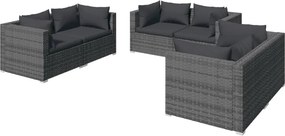 vidaXL 6 részes szürke polyrattan kerti ülőgarnitúra párnákkal
