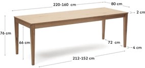 Natúr színű bővíthető étkezőasztal tölgyfa dekoros asztallappal 80x160 cm Yain – Kave Home