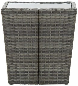 szürke polyrattan és edzett üveg teázóasztal 41,5x41,5x43 cm