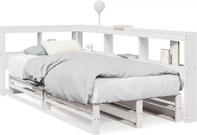 vidaXL fehér tömör fenyőfa könyvespolcos ágy matrac nélkül 90 x 200 cm