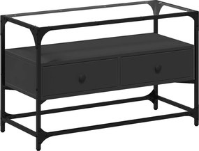 vidaXL fekete szerelt fa TV-szekrény üveglappal 80 x 35 x 51 cm