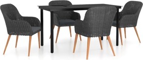 vidaXL 5 részes fekete kerti étkezőgarnitúra párnákkal