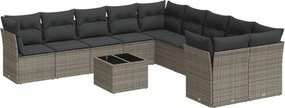 vidaXL 11 részes szürke polyrattan kerti ülőgarnitúra párnákkal