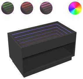 Fekete végtelen hatású LED-es dohányzóasztal 90 x 50 x 50 cm