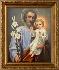 Vászonkép 31x26 Szent József Jézus Krisztus Arany Díszített Keret