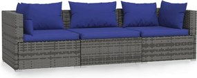 vidaXL 3 személyes szürke polyrattan kanapé párnákkal
