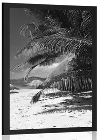 Poszter az Anse Source strand szépségéről fekete-fehérben