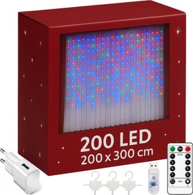 Fényfüggöny 200 Led Lámpák Színes 3x2 Usb Karácsonyi Füzér Multi