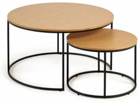 Kerek dohányzóasztal szett tölgyfa dekoros asztallappal, 2 db-os ø 80 cm Yona - Kave Home