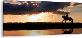 Kép - Lovas egy lovon naplementében (120x50 cm)