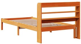 viaszbarna tömör fenyőfa ágykeret fejtámlával 100 x 200 cm