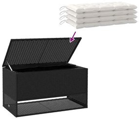 fekete polyrattan kültéri párna doboz 100x55x55,5 cm