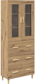 vidaXL Magasfiú Artisan tölgy 69,5 x 34 x 180 cm Műanyag Fa és Üveg