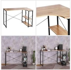 Intenso Home L alakú sarok íróasztal / számítógépasztal polcokkal 120x73cm | Masszív fém váz, fekete - Sonoma tölgy szín