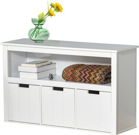 HOMCOM Nappali Oldalszekrény 3 Levehető Fiókkal és Nyitott Polcokkal Könyvekhez, Játékokhoz – Segédtároló Hálószobába és Konyhába 102x33x61,5 cm Fehér