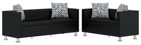 vidaXL fekete 3-személyes és 2-személyes műbőr kanapészett