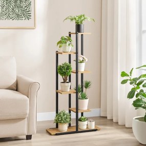 LOREDO virágtartó tölgyfa dekorral, fekete