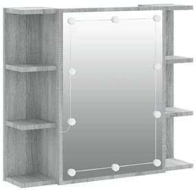 szürke sonoma tölgy színű tükrös szekrény LED-del 70x16,5x60 cm