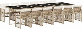 vidaXL 13 részes bézs polyrattan kerti étkezőgarnitúra párnákkal