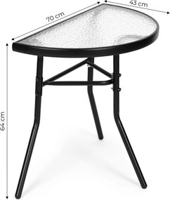 Kerti asztal, MultiGarden SC-090, fekete, 70 x 43 cm, magasság: 64 cm, félköríves, edzett üveglap, porszórt acél váz
