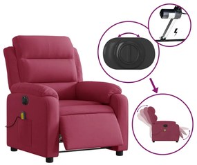 bordó bársony elektromos dönthető masszázsfotel