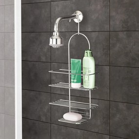 Fényes ezüstszínű függő acél fürdőszobai polc Luxy – Metaltex