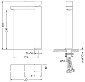 AREZZO design CUBEFIELD magasított mosdócsaptelep, fekete