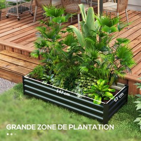 Outsunny Fém Téglalap Alakú Kerti Ültető Doboz Biztonsági Éllel és Nyitott Aljjal, Méret: 150L x 70W x 30H cm, Fekete | Aosom