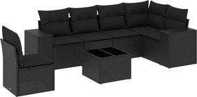 vidaXL 7 részes fekete polyrattan kerti ülőgarnitúra párnával