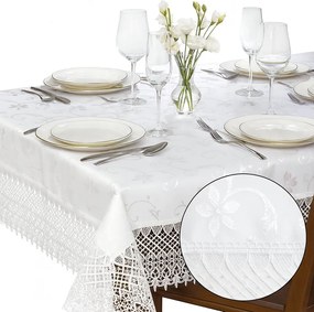 Abrosz téglalap alakú asztalhoz Fehér gipiur csipke 150X350 foltálló