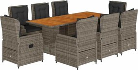 vidaXL 9 részes szürke polyrattan kerti étkezőgarnitúra párnával