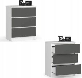 Komód szekrény K60 3 fiókos fehér grafit Akd