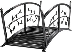 Outsunny fém kerti híd, 120 cm — díszes indás-levél minta és biztonsági korlátok, 100 kg teherbírás, porfestett fekete — egyszerű összeszerelés | Aoso