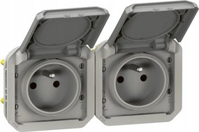 Dupla aljzat földelt 2x2P+Z, vízszintes, mechanizmus 16A-250V~- szürke,