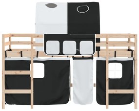 fehér-fekete tömör fenyő gyerek galériaágy alagúttal 90x190 cm