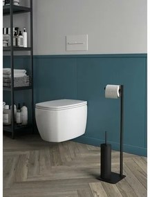 GEDY 113214 Artu állvány WC-papír tartóval ésWC-kefe tartóval, szögletes, matt fekete